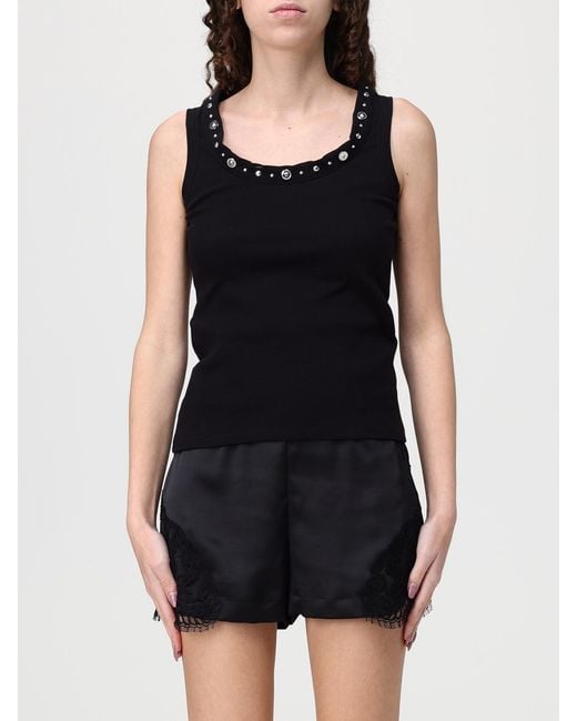 Versace Black Ribbed Studded Decorative Button Top