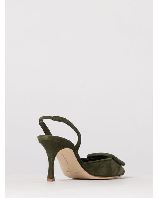 Manolo Blahnik Natural Maysli Suede Slingback Pumps With Decorative Buckle