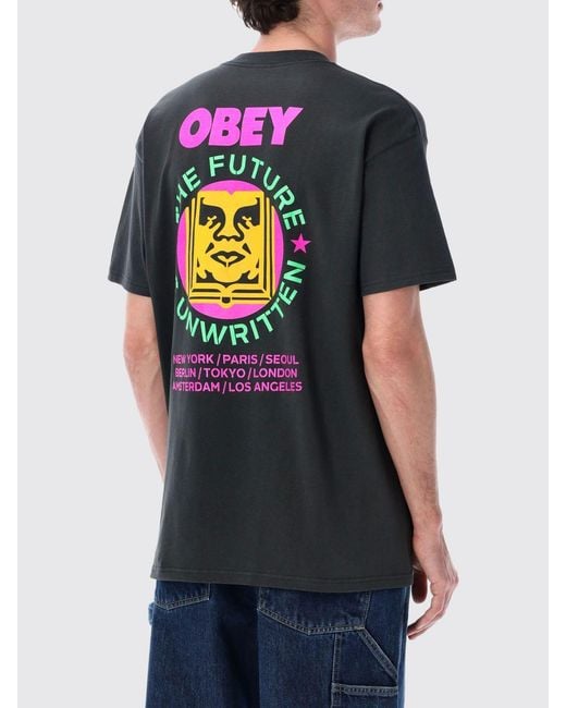 Obey Black Printed Cotton T-Shirt for men
