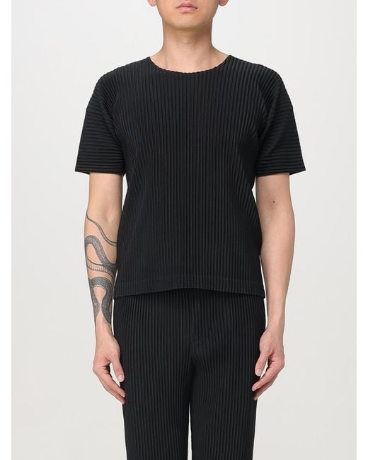 Homme Plissé Issey Miyake Black Pleated Short Sleeve Tshirt for men