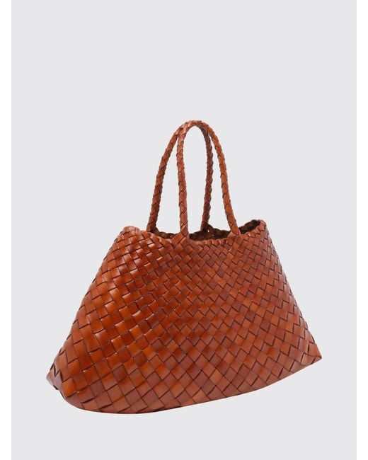 Dragon Diffusion Brown Santa Croce Flared Woven Leather Handbag With Braided Handles