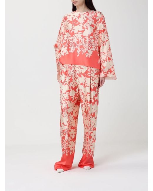 Agnona Red Floral Silk Blouse
