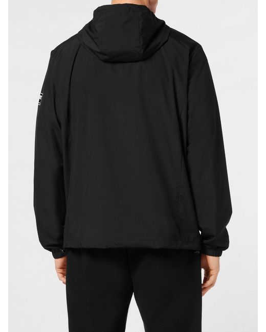 Philipp Plein Black Hooded Windbreaker for men