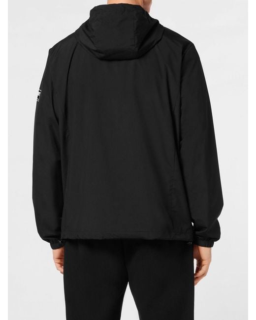 Philipp Plein Black Hooded Windbreaker for men