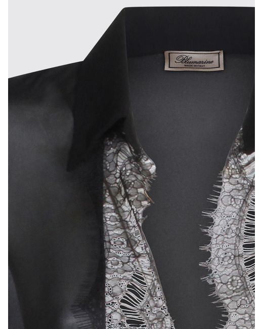 Blumarine Black Viscose Shirt With Lace Inserts