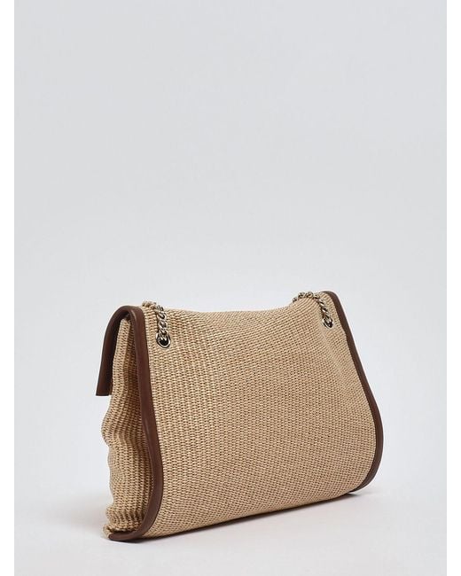Orciani Natural Venus Raffia Shoulder Bag With Metallic Mesh Handle