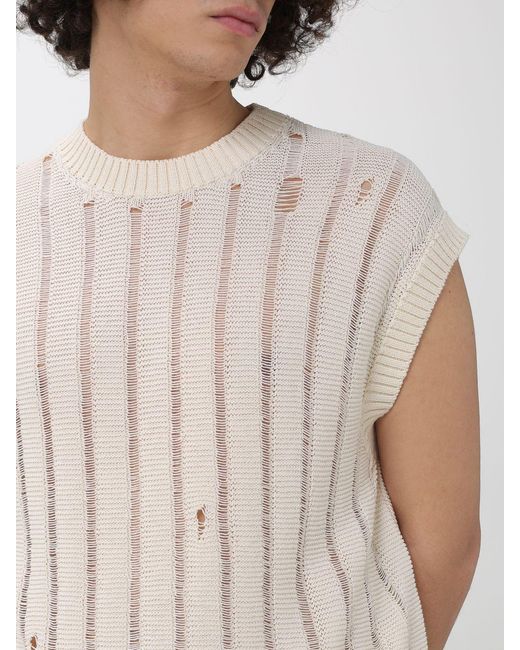 Laneus White Destroyed Effect Cotton Knit Vest for men