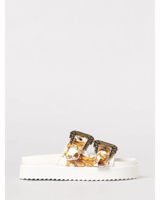 Versace Jeans Couture Natural Patent Leather Baroque Print Sandals