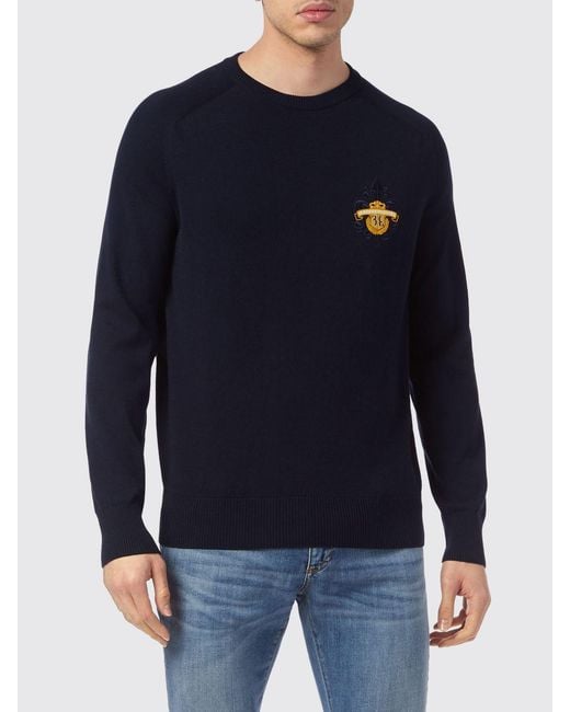 Billionaire Blue Crewneck Cotton Jumper With Contrasting Logo On The Chest for men