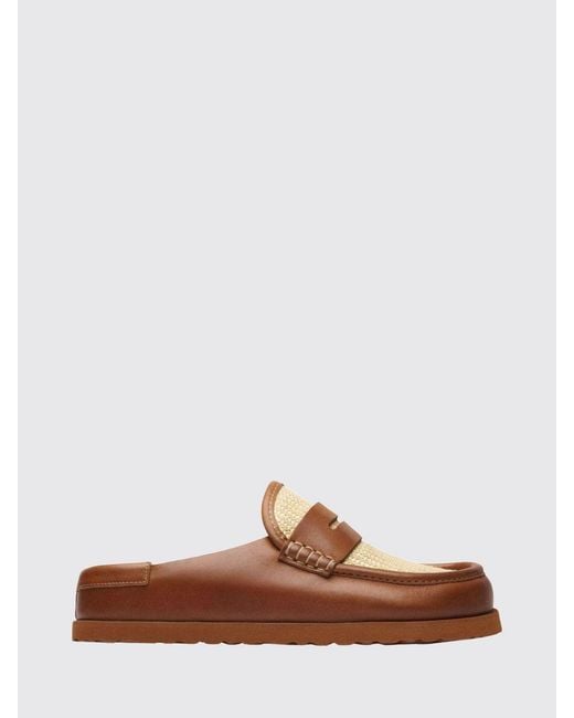 Birkenstock Brown 1774 Naples Bicolor Raffia And Smooth Leather Mules