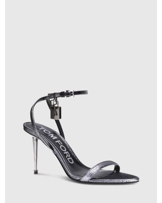 Tom Ford White Padlock Crackled Laminated Leather Sandals