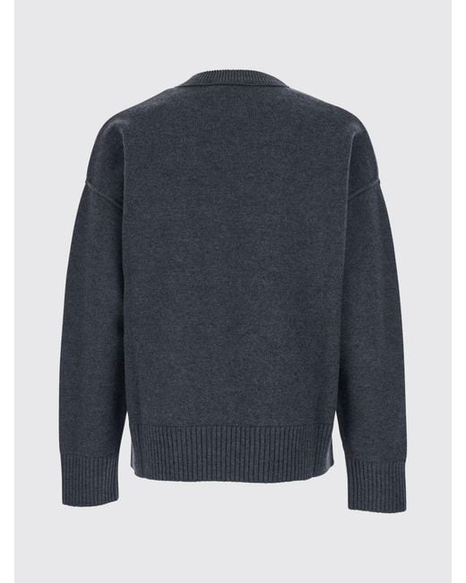 AMI Blue Crew-Neck Wool Jumper With Contrast Logo for men