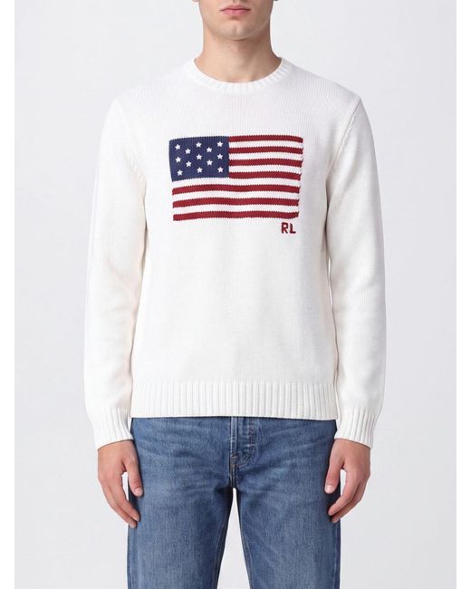 Polo Ralph Lauren White Graphic Print Cotton Crewneck Jumper for men