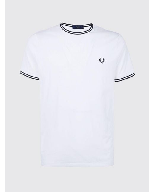 Fred Perry White Cotton T-Shirt With Logo for men