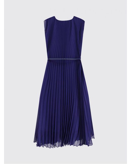 Max Mara Blue Pleated Dress With Belt
