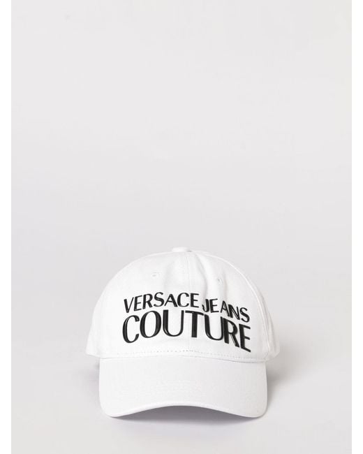 Versace Jeans Couture White Cotton Twill Hat With Logo Print