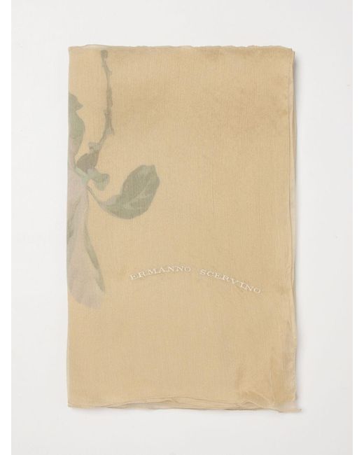Ermanno Scervino Natural Floral Print Silk Scarf