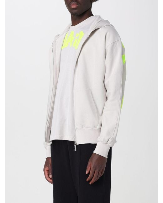 DISCLAIMER White Zip-Up Cotton Hoodie With Printed Logo for men