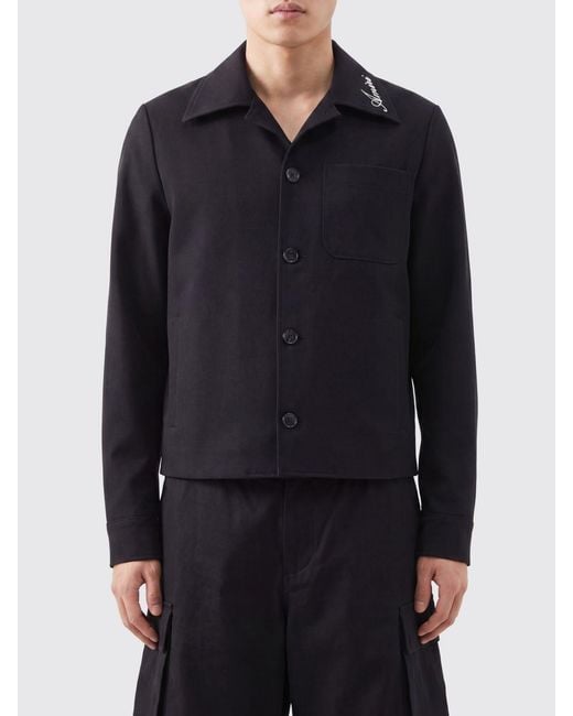 Amiri Blue Cotton Shirt Jacket With Cuban Collar And Embroidered Logo for men