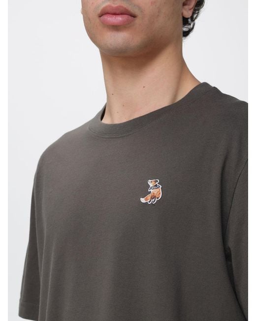 Maison Kitsuné Gray Maison KitsunÉ Organic Cotton T-Shirt With Logo for men