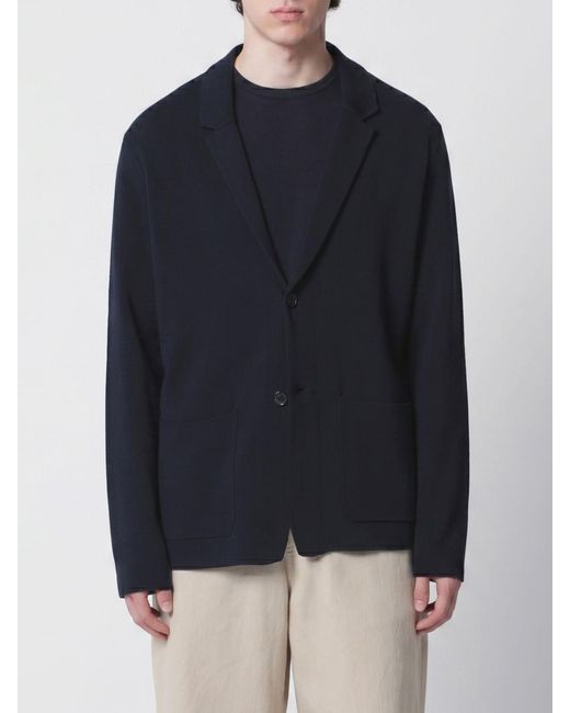 Roberto Collina Blue Single-Breasted Cotton Blazer for men