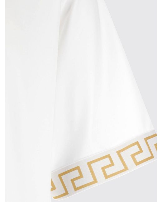 Versace White Nylon T-Shirt With Greca Pattern And Crew Neck for men