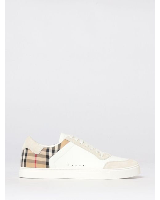 Burberry White Leather And Check Canvas Sneakers for men