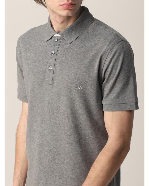Fay Gray Stretch Cotton Polo Shirt With Logo for men