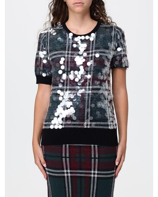 Top De Punto De Lana Virgen Con Estampado Tartán Y Lentejuelas N°21 de color Blue