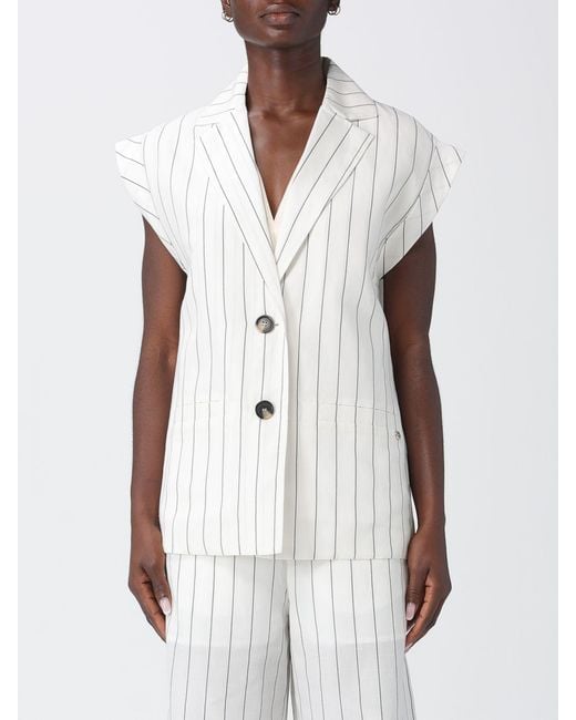 Liu Jo White Pinstriped Wool Single-Breasted Vest