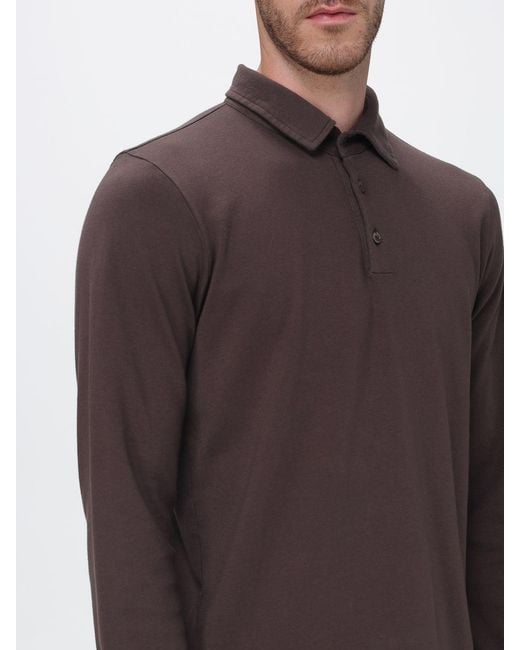 Zanone Brown Long-Sleeve Cotton Polo Shirt With Ribbed Collar And Three Buttons for men
