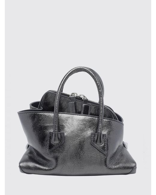 The Attico Gray La Passeggiata Mini Crackled Leather Bag With Removable Strap