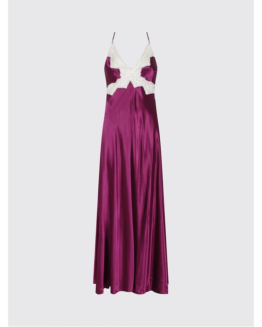 Alberta Ferretti Purple Satin And Lace Long Dress