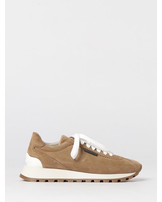 Brunello Cucinelli White Suede Sneakers With Monile Detail
