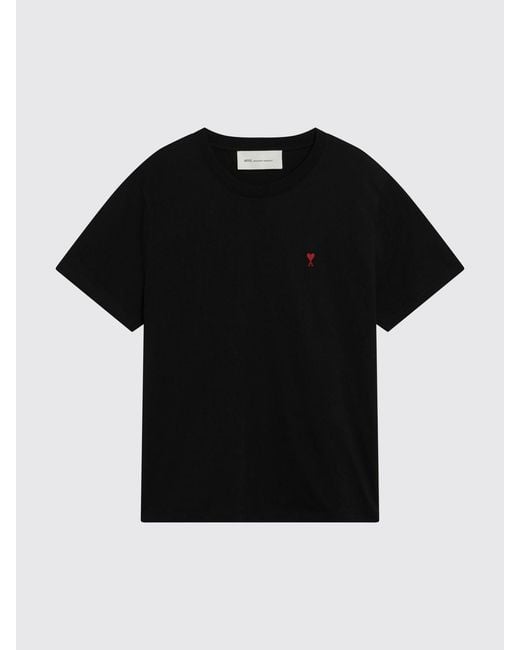 AMI Black Organic Cotton Crewneck T-Shirt With Ami De Coeur Embroidery for men