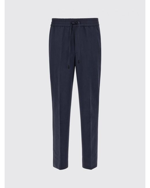 Brioni Blue Linen And Cotton Trousers With Drawstring for men