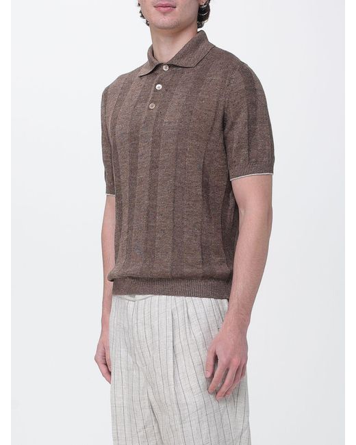 Brunello Cucinelli Brown Cotton Knit Polo Shirt for men