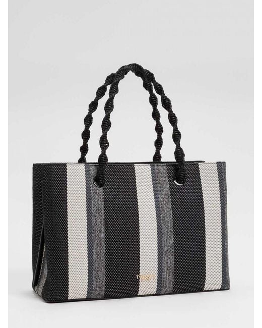Twinset Black Striped Canvas Bag