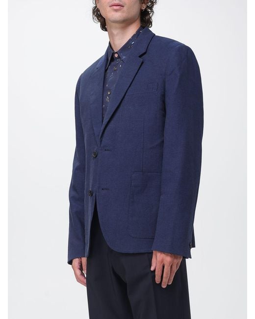 Paul Smith Blue Single-Breasted Linen And Cotton Blend Blazer With Patch Pockets for men