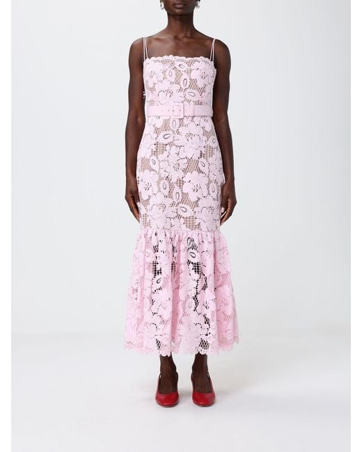 Self-Portrait Pink Lace Midi Dress