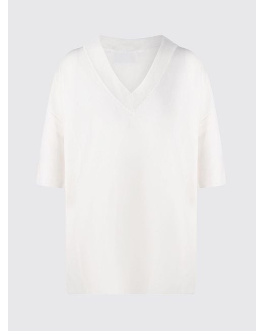 AMI White Relaxed Fit V-Neck Sweater