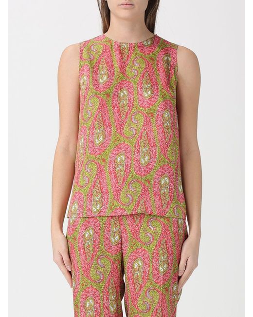 Etro Red Sleeveless Crêpe Top With Paisley Print