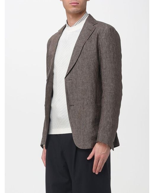 Emporio Armani Gray Single-Breasted Linen Blazer for men