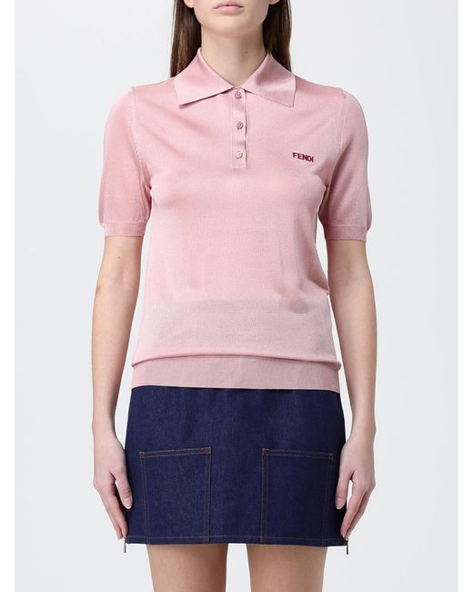 Fendi Red Viscose Polo Shirt With Logo