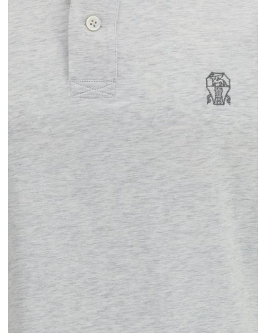 Brunello Cucinelli Gray Cotton Polo Shirt for men