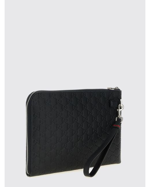 Gucci Black Gg Emblem Embossed Leather Pouch for men