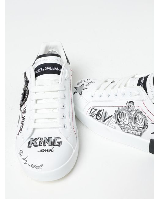 Dolce & Gabbana White Dolce &Amp Gabbana Portofino Printed Leather Sneakers for men