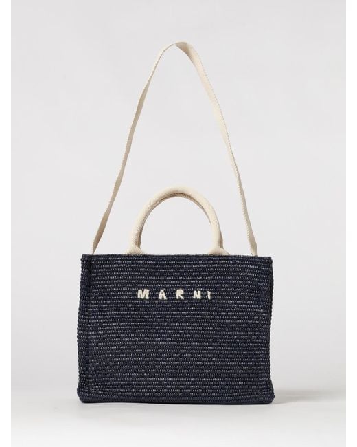 Marni Blue Small Raffia Tote Bag