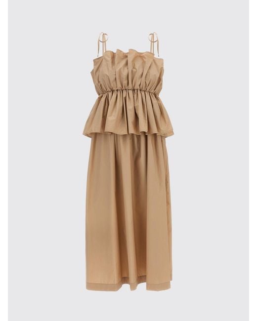 Twinset Natural A-Line Cotton Midi Dress With Square Neckline And Thin Straps