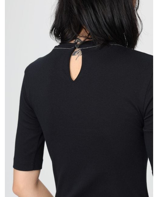 Brunello Cucinelli Black Cotton T-Shirt With Nickel-Free Monile
